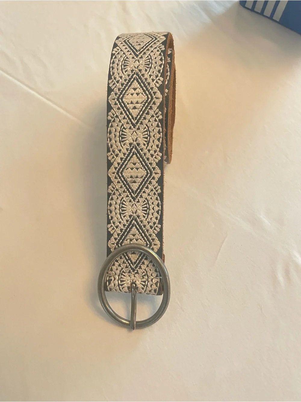 Buckle-Down Embroidered Leather Belt M Black Cream Boho Western NWOT size M